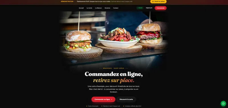 Le site de commande — Votre carte en ligne, à emporter ou en livraison, sans commission sur les commandes.